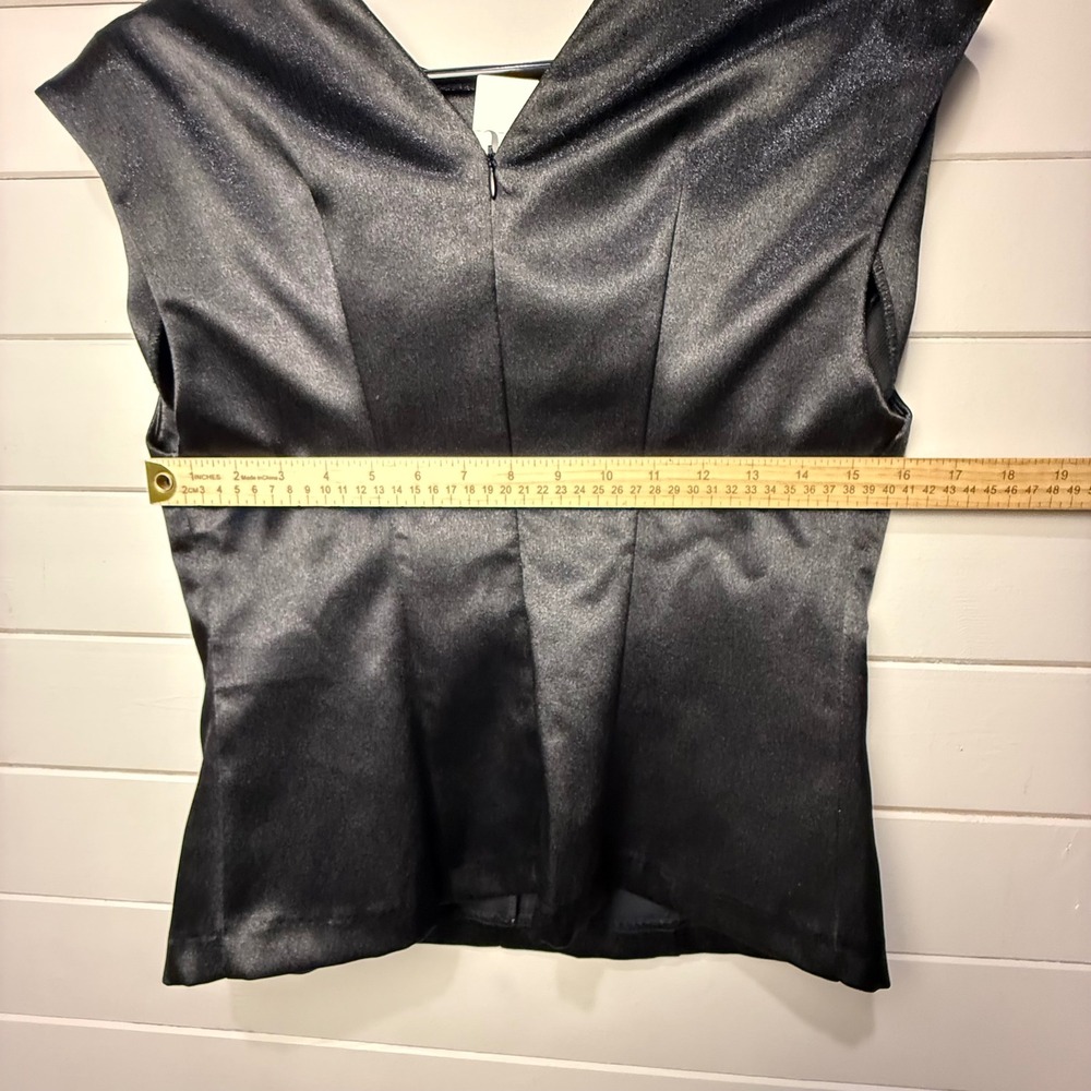 Zara Black Shimmer Satin V-Neck Sleeveless Top Blouse 5070/465/800 Medium NWT - Picture 5 of 8